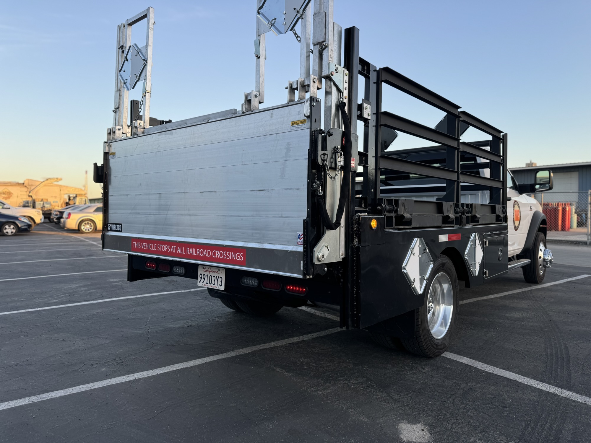Commercial service truck with mounted equipment and rack