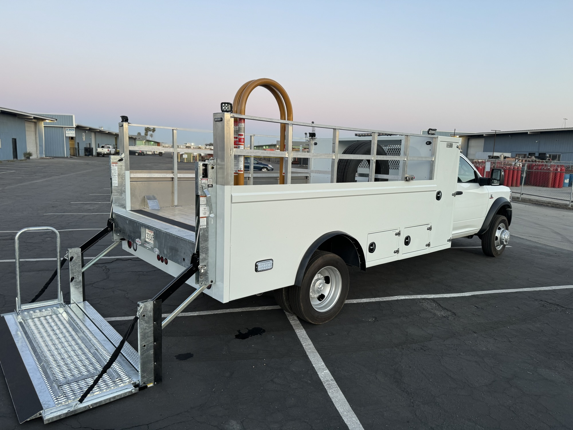 Finished tire service body on white work truck