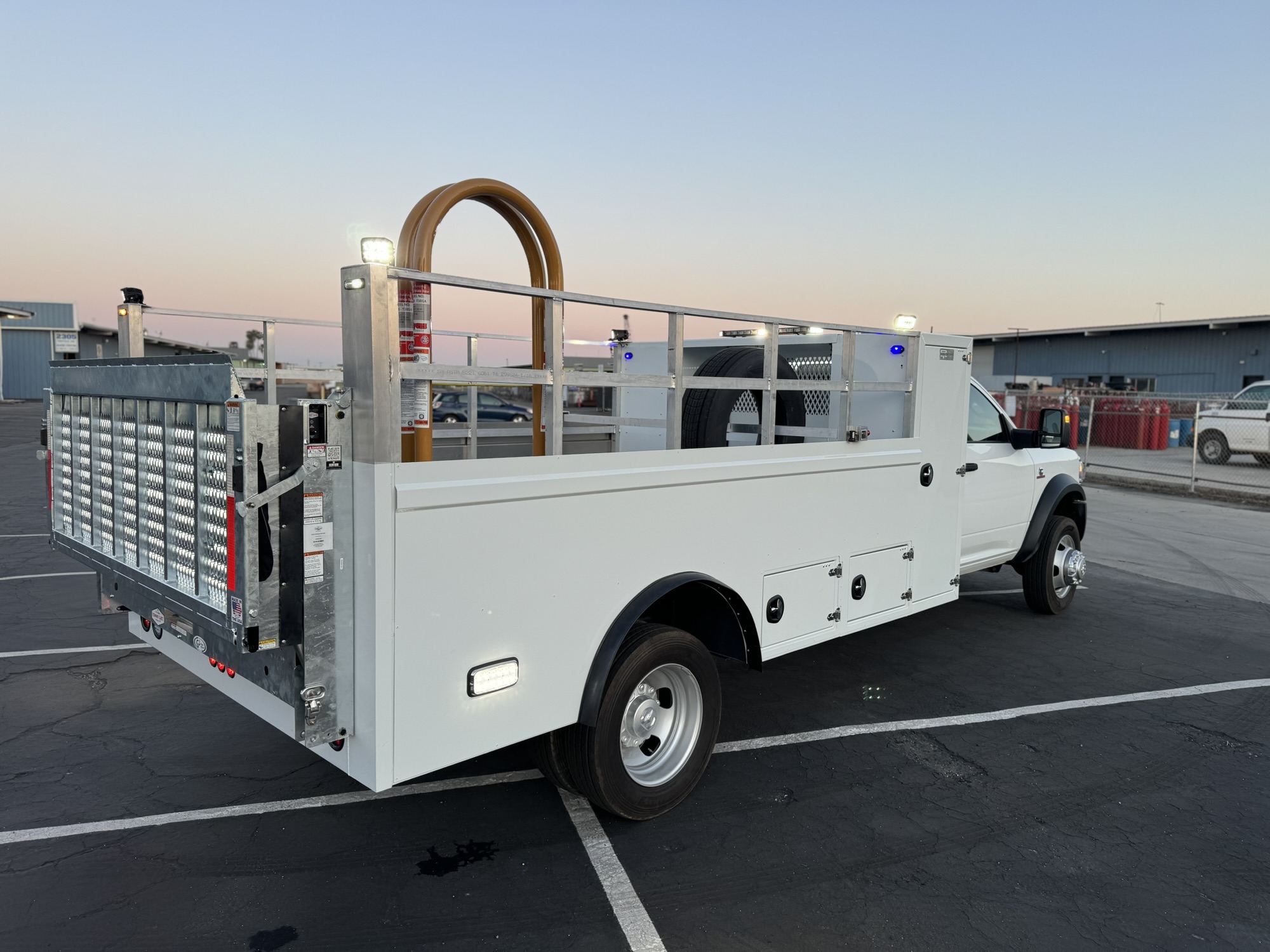 Daniels Tire fleet truck bed and rack from rear angle